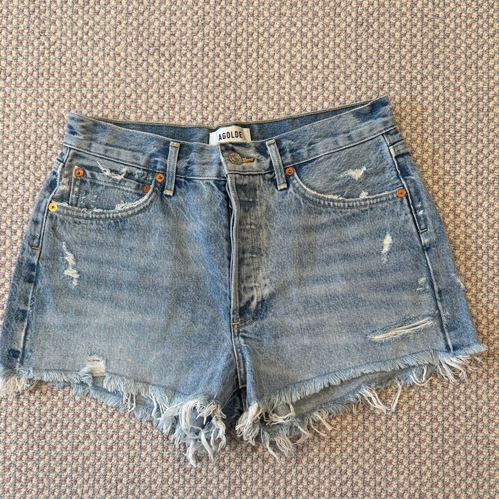 Agolde Women's Frayed Hem Jean Shorts - Light Blue